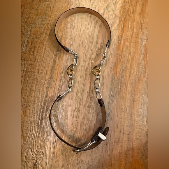 Brighton Accessories - Brighton Brown Croc-Embossed Belt Ornate Silver Buckle Leather & Charm Chain Mix